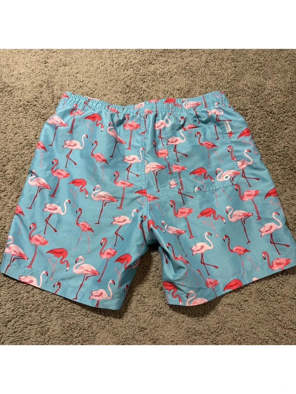 Maamgic Men’s Swim Trunks Size M Light Blue Pink Flamingo All Over Print Lined